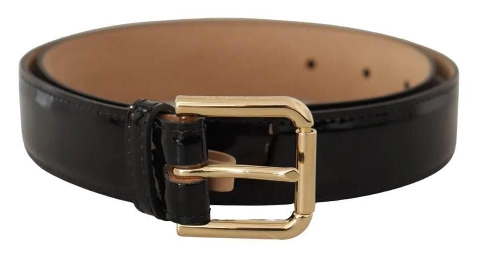 Dolce & Gabbana Black Leather Gold Metal Logo Engraved Buckle Belt - Hilstor