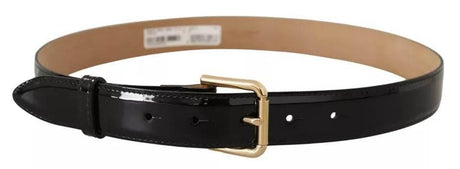 Dolce & Gabbana Black Leather Gold Metal Logo Engraved Buckle Belt - Hilstor