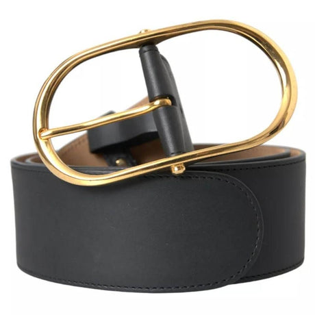 Dolce & Gabbana Black Leather Gold Oval Metal Buckle Belt - Hilstor