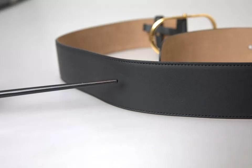 Dolce & Gabbana Black Leather Gold Oval Metal Buckle Belt - Hilstor