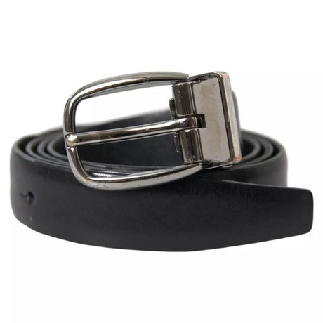 Dolce & Gabbana Black Leather Silver Metal Buckle Men Belt - Hilstor