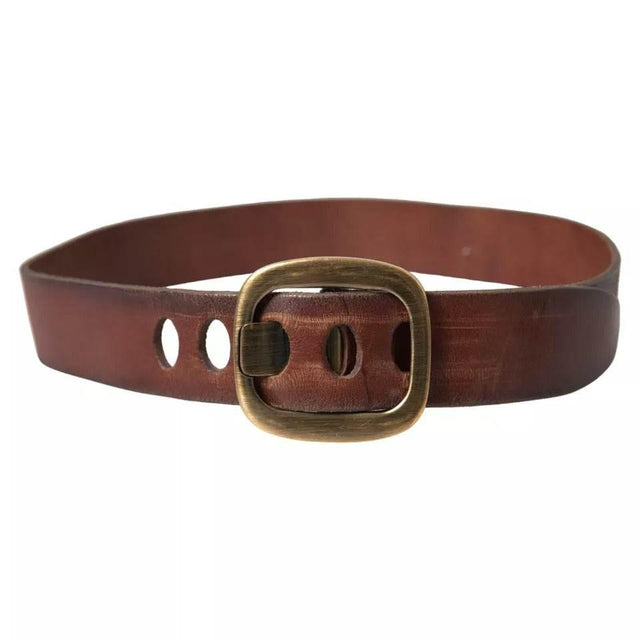 Dolce & Gabbana Brown Leather Gold Metal Buckle Women Belt - Hilstor