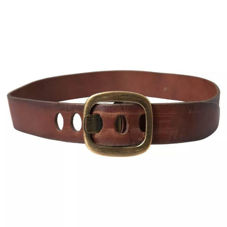 Dolce & Gabbana Brown Leather Gold Metal Buckle Women Belt - Hilstor