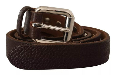 Dolce & Gabbana Brown Leather Studded Silver Metal Buckle Belt - Hilstor