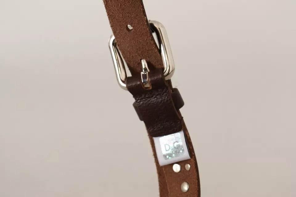 Dolce & Gabbana Brown Leather Studded Silver Metal Buckle Belt - Hilstor