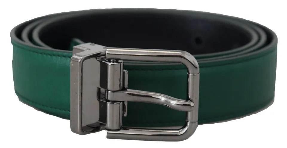 Dolce & Gabbana Green Calf Leather Silver Tone Metal Buckle Belt - Hilstor