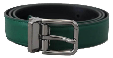 Dolce & Gabbana Green Calf Leather Silver Tone Metal Buckle Belt - Hilstor