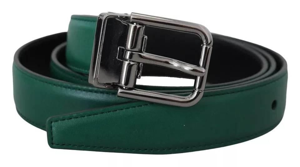 Dolce & Gabbana Green Calf Leather Silver Tone Metal Buckle Belt - Hilstor
