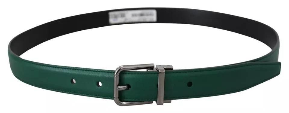 Dolce & Gabbana Green Calf Leather Silver Tone Metal Buckle Belt - Hilstor