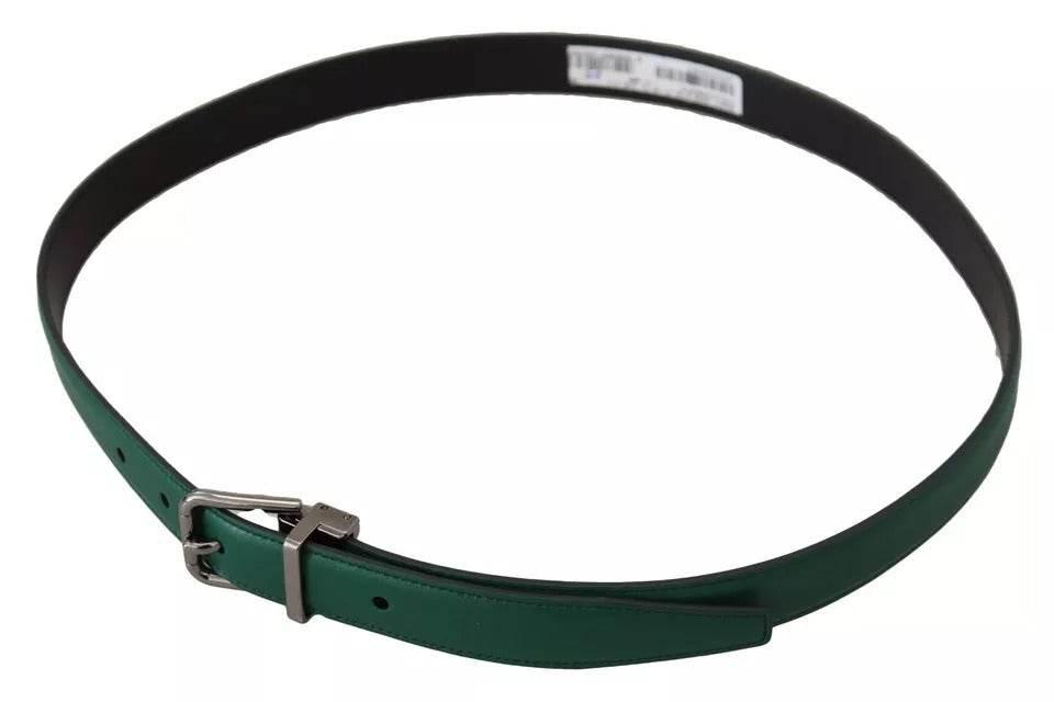 Dolce & Gabbana Green Calf Leather Silver Tone Metal Buckle Belt - Hilstor