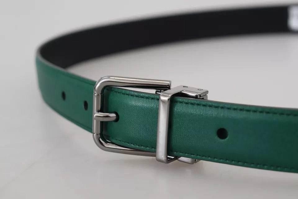 Dolce & Gabbana Green Calf Leather Silver Tone Metal Buckle Belt - Hilstor