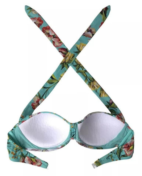 Dolce & Gabbana Mint Green Floral Print Beachwear Bikini Top - Hilstor