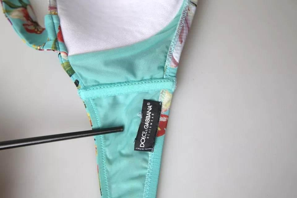 Dolce & Gabbana Mint Green Floral Print Beachwear Bikini Top - Hilstor