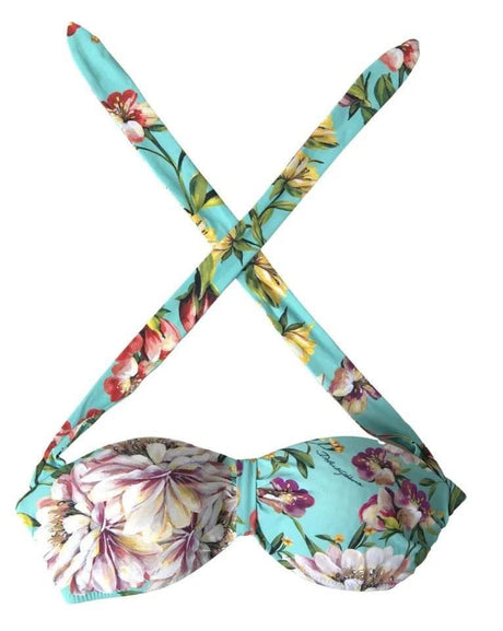 Dolce & Gabbana Mint Green Floral Print Beachwear Bikini Top - Hilstor
