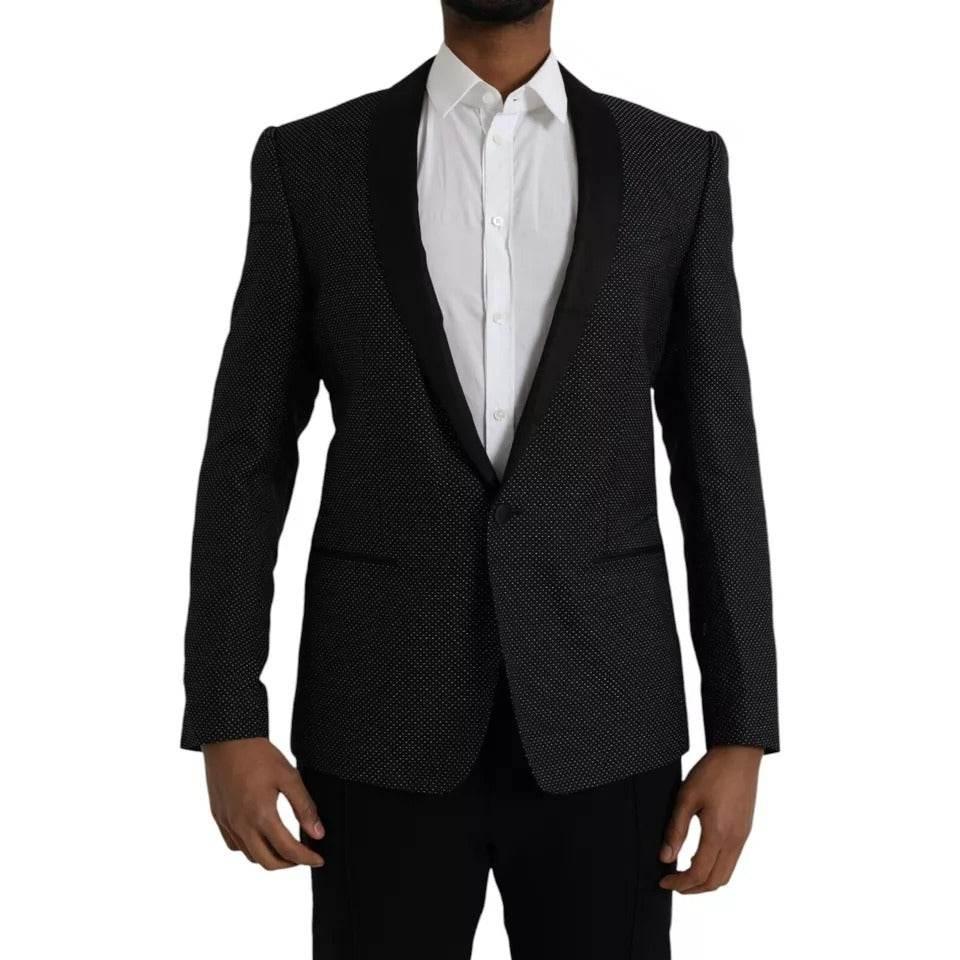Dolce & Gabbana Black Jacquard MARTINI Single Breasted Coat Blazer - Hilstor