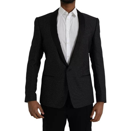 Dolce & Gabbana Black Jacquard MARTINI Single Breasted Coat Blazer - Hilstor