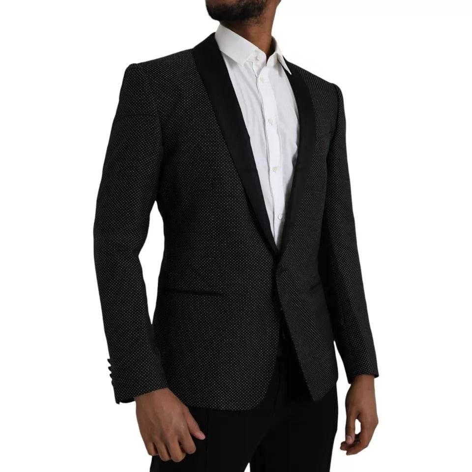 Dolce & Gabbana Black Jacquard MARTINI Single Breasted Coat Blazer - Hilstor