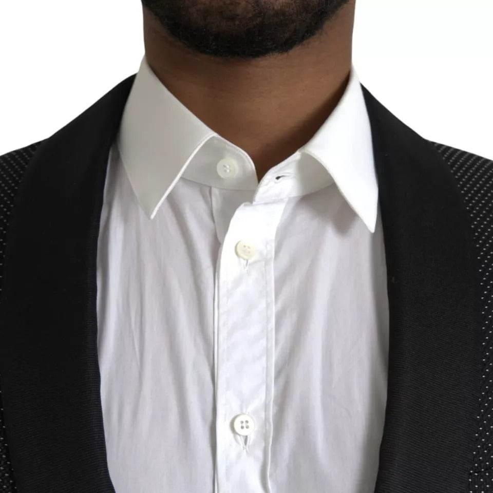 Dolce & Gabbana Black Jacquard MARTINI Single Breasted Coat Blazer - Hilstor