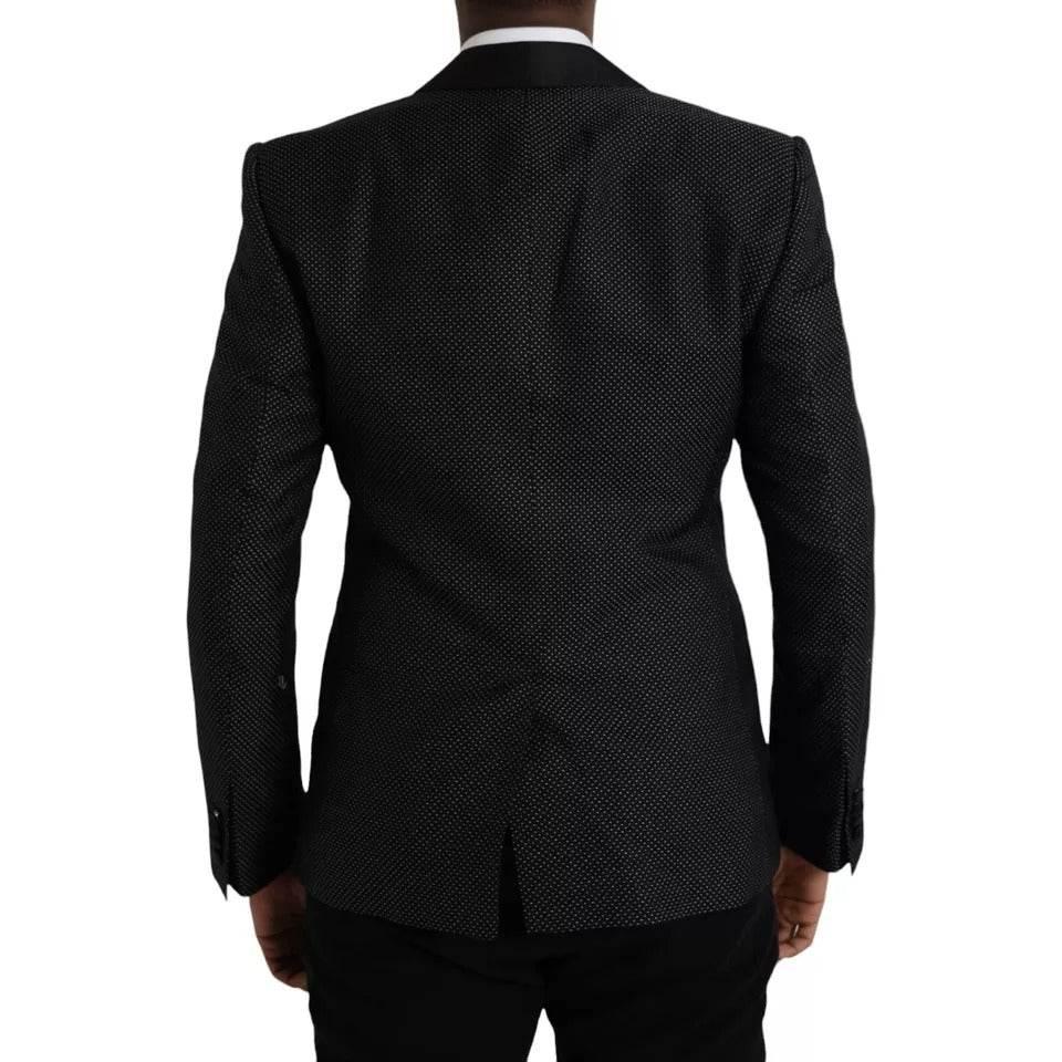 Dolce & Gabbana Black Jacquard MARTINI Single Breasted Coat Blazer - Hilstor