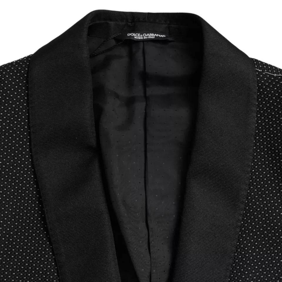 Dolce & Gabbana Black Jacquard MARTINI Single Breasted Coat Blazer - Hilstor