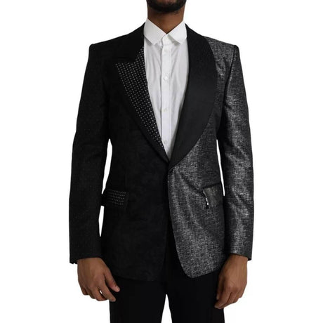 Dolce & Gabbana Black Silver Silk Single Breasted Coat Blazer - Hilstor