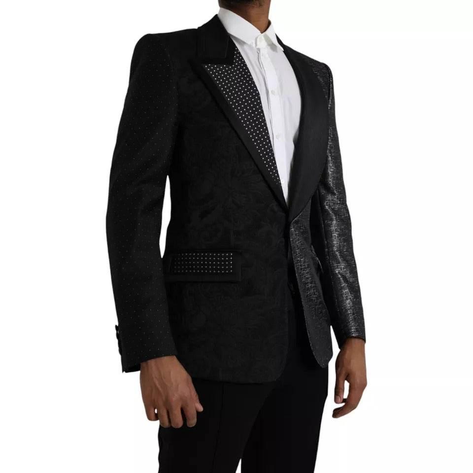 Dolce & Gabbana Black Silver Silk Single Breasted Coat Blazer - Hilstor