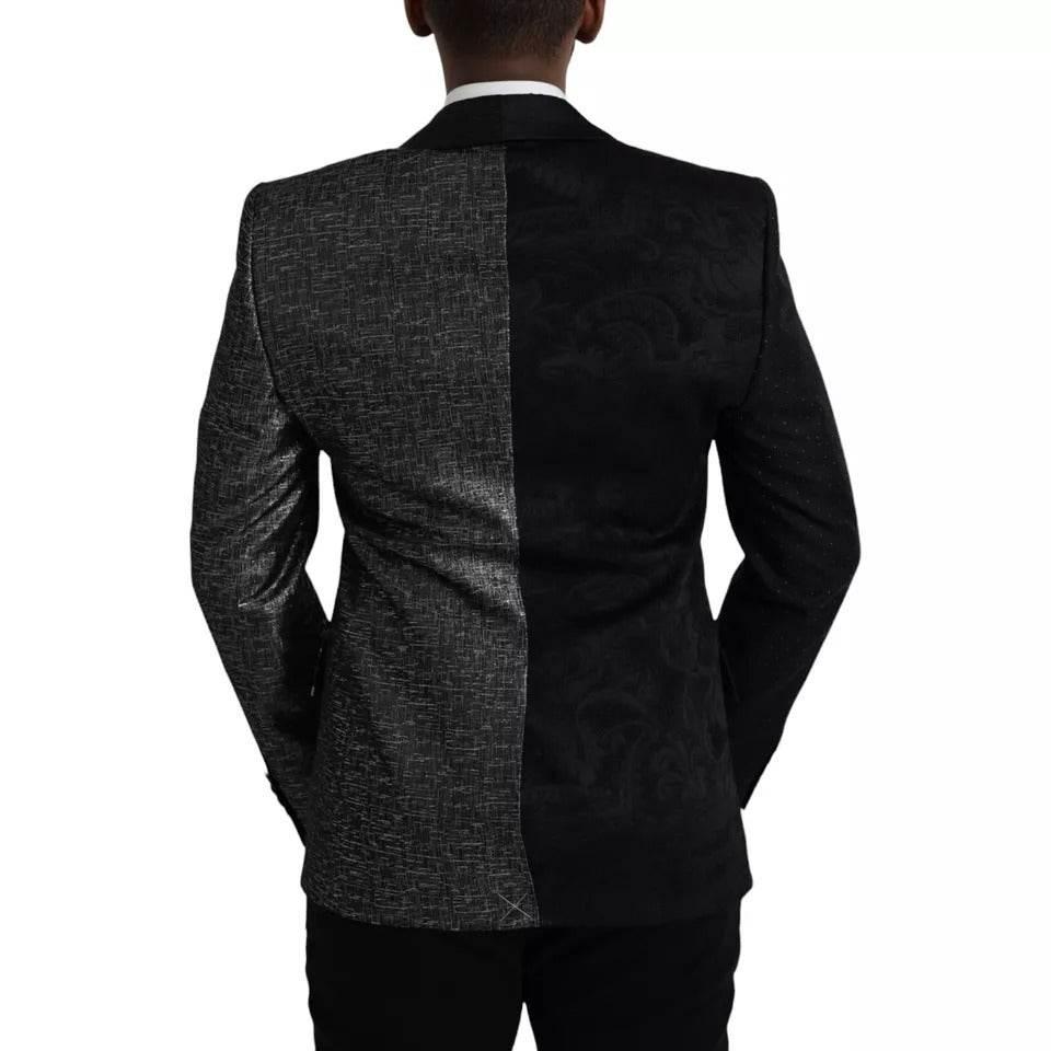 Dolce & Gabbana Black Silver Silk Single Breasted Coat Blazer - Hilstor