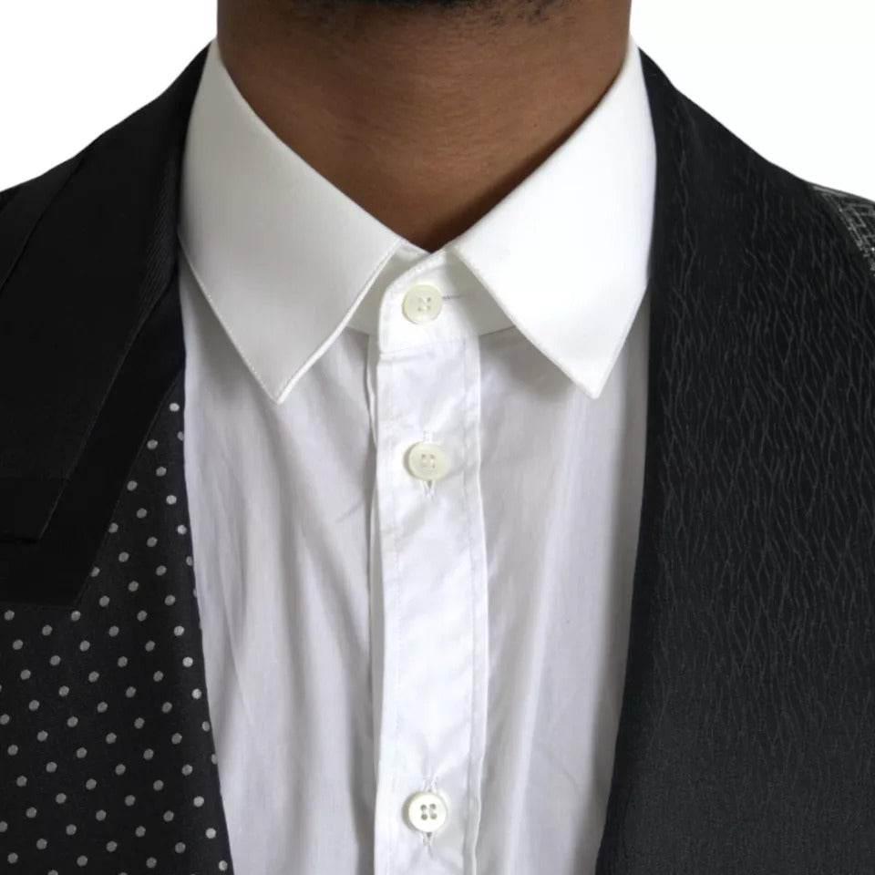 Dolce & Gabbana Black Silver Silk Single Breasted Coat Blazer - Hilstor
