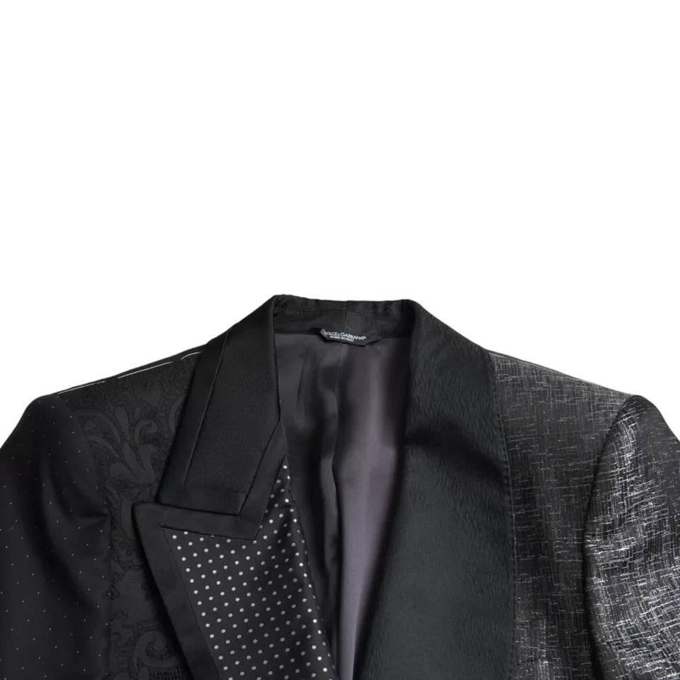 Dolce & Gabbana Black Silver Silk Single Breasted Coat Blazer - Hilstor