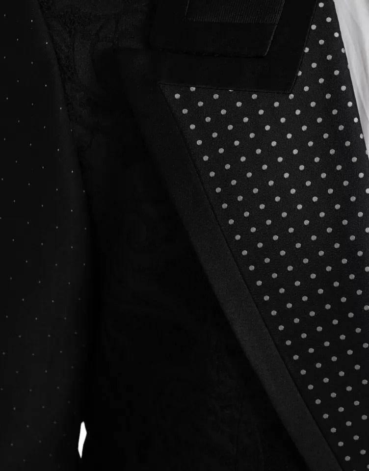 Dolce & Gabbana Black Silver Silk Single Breasted Coat Blazer - Hilstor