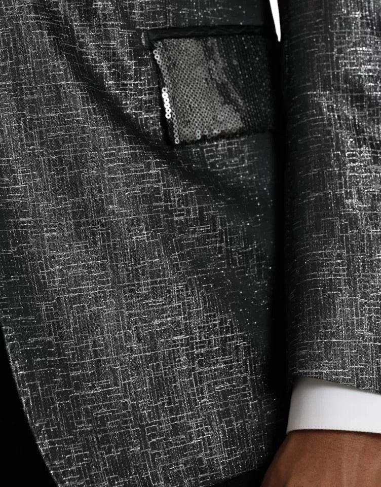 Dolce & Gabbana Black Silver Silk Single Breasted Coat Blazer - Hilstor
