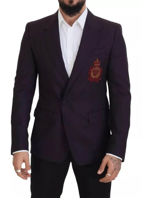 Dolce & Gabbana Purple Logo Single Breasted Wool Blazer - Hilstor