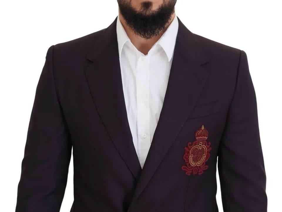 Dolce & Gabbana Purple Logo Single Breasted Wool Blazer - Hilstor