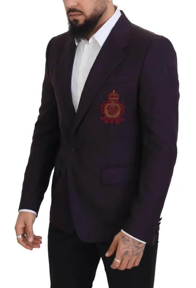 Dolce & Gabbana Purple Logo Single Breasted Wool Blazer - Hilstor