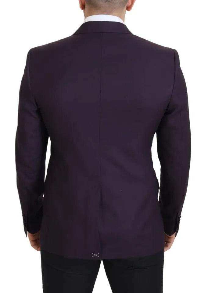 Dolce & Gabbana Purple Logo Single Breasted Wool Blazer - Hilstor