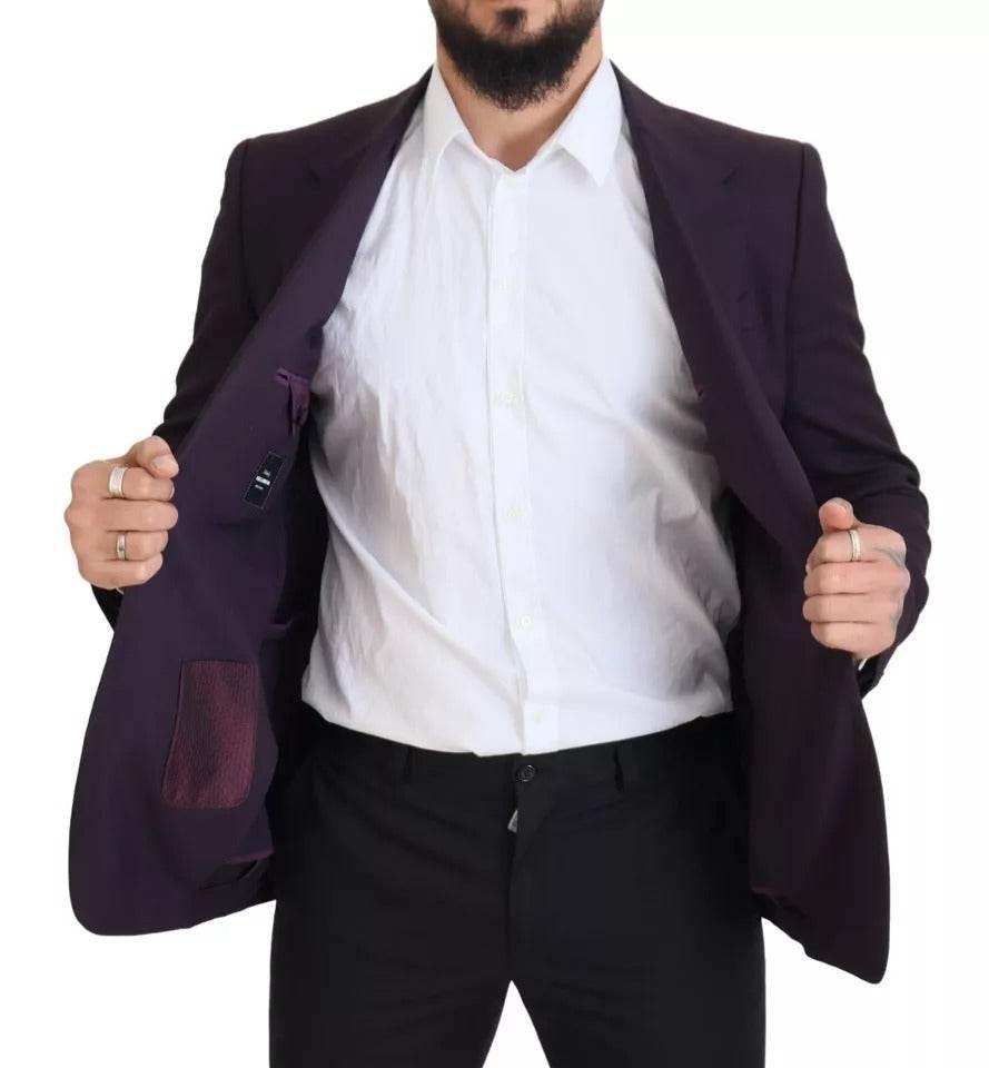 Dolce & Gabbana Purple Logo Single Breasted Wool Blazer - Hilstor