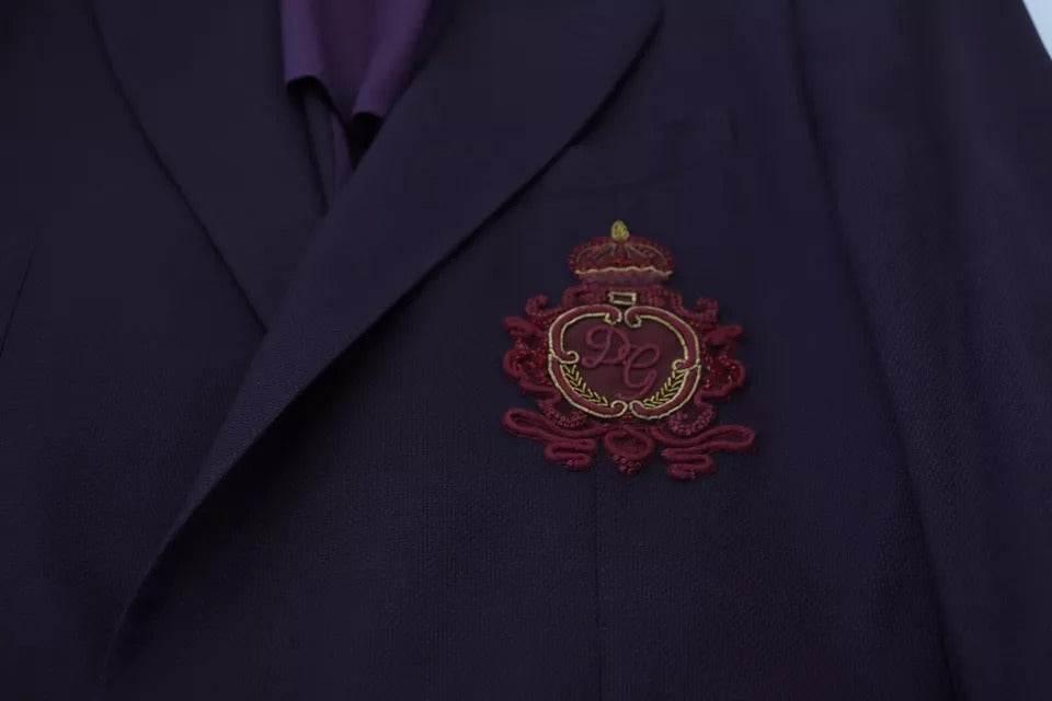 Dolce & Gabbana Purple Logo Single Breasted Wool Blazer - Hilstor
