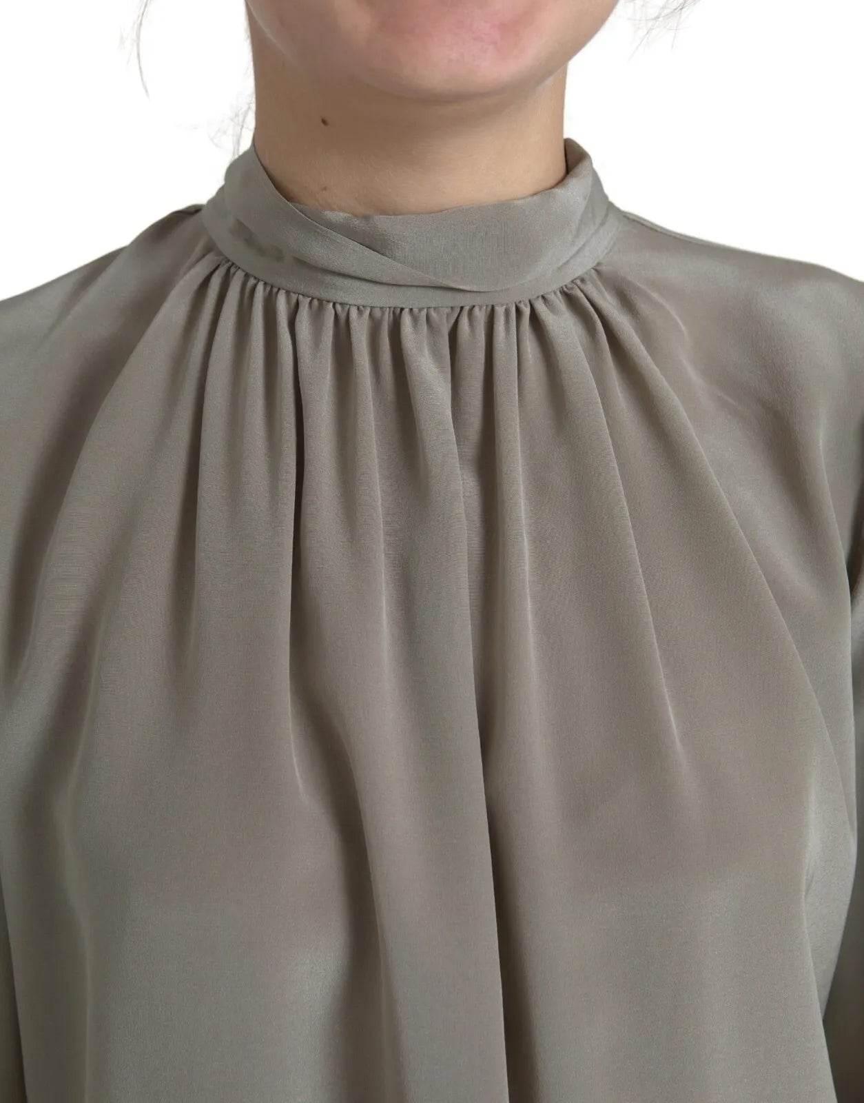 Dolce & Gabbana Gray Mock Neck Long Sleeves Top Blouse - Hilstor