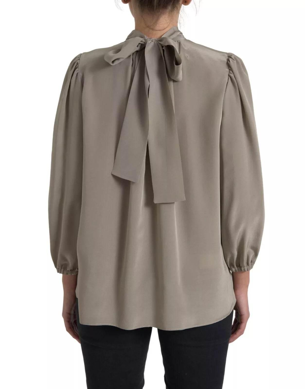 Dolce & Gabbana Gray Mock Neck Long Sleeves Top Blouse - Hilstor