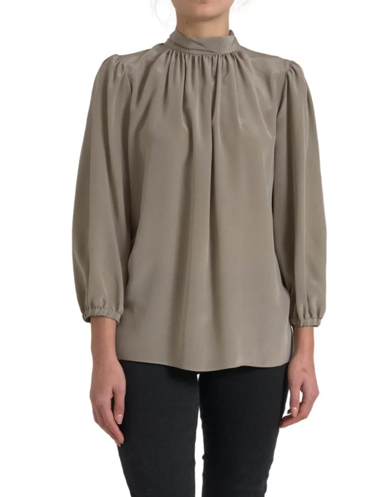 Dolce & Gabbana Gray Mock Neck Long Sleeves Top Blouse - Hilstor