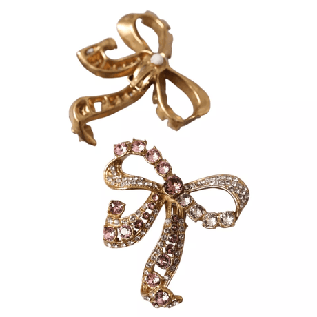 Dolce & Gabbana Gold Brass Pink Clear Crystal Bow Fiocchi Christmas - Hilstor