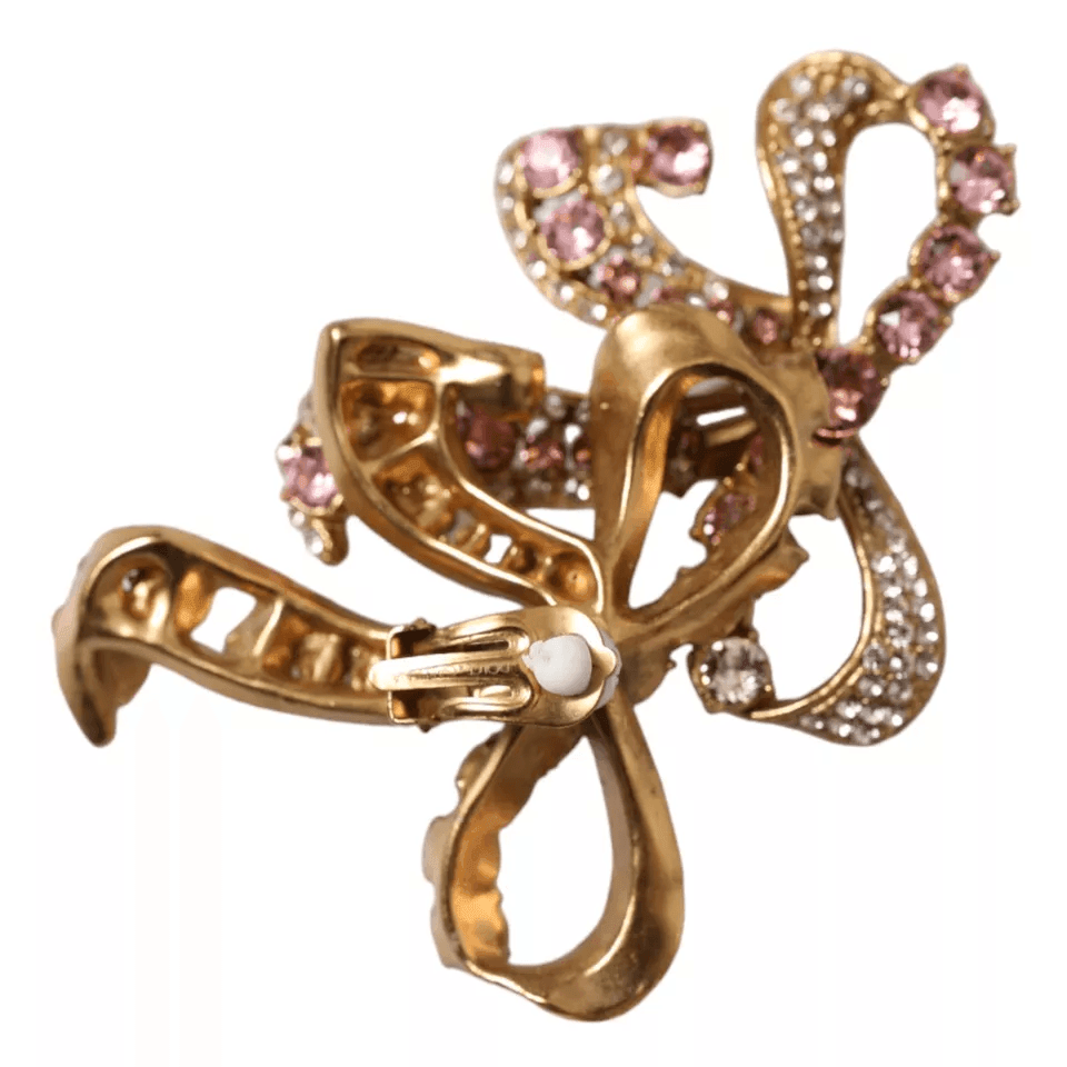 Dolce & Gabbana Gold Brass Pink Clear Crystal Bow Fiocchi Christmas - Hilstor