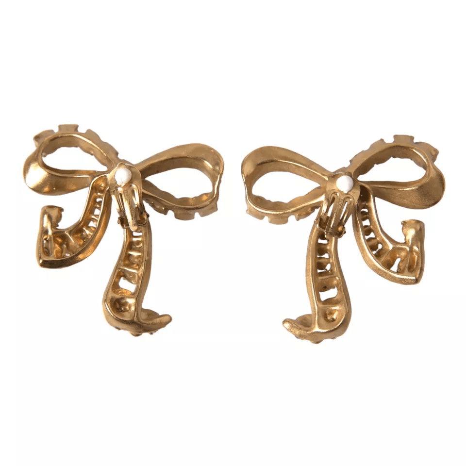 Dolce & Gabbana Gold Brass Pink Clear Crystal Bow Fiocchi Christmas - Hilstor