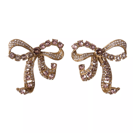 Dolce & Gabbana Gold Brass Pink Clear Crystal Bow Fiocchi Christmas - Hilstor