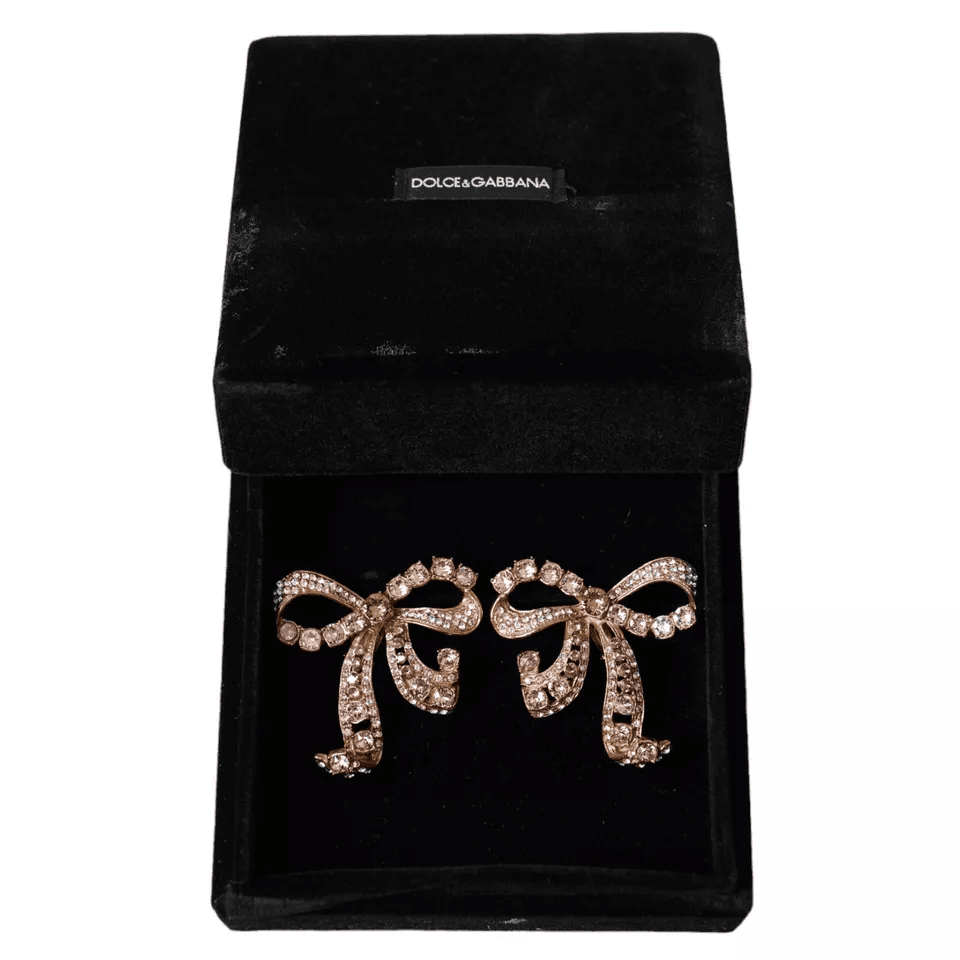 Dolce & Gabbana Gold Brass Pink Clear Crystal Bow Fiocchi Christmas - Hilstor