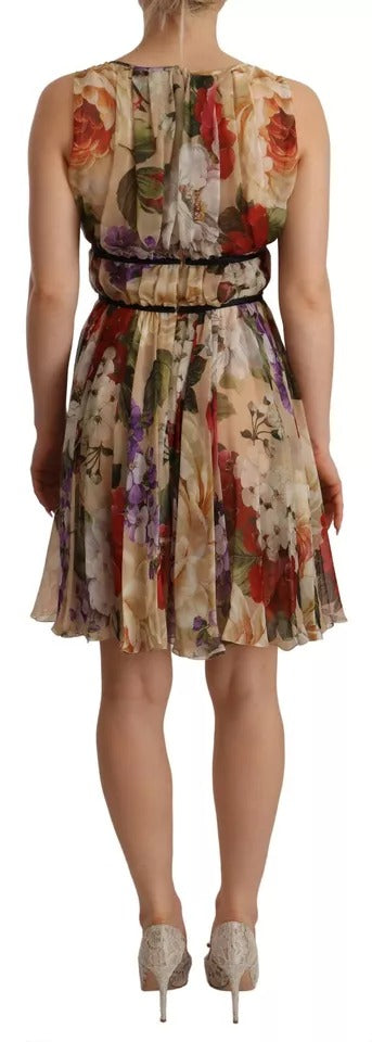 Dolce &amp; Gabbana Beige Floral ærmeløs minikjole med rund hals