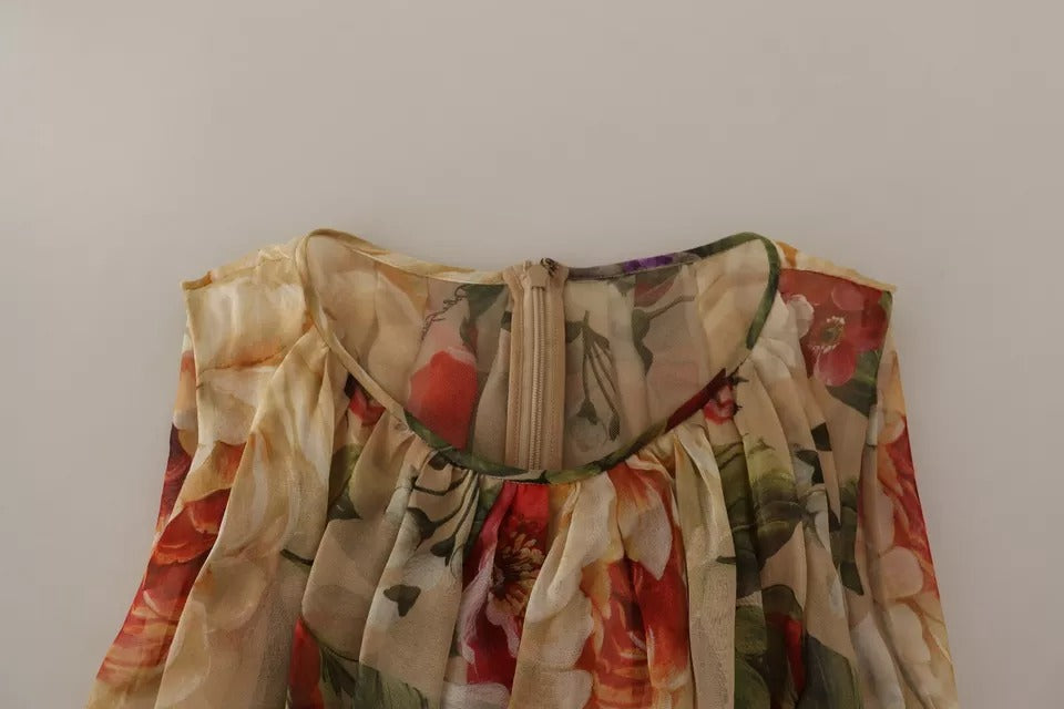 Dolce &amp; Gabbana Beige Floral ærmeløs minikjole med rund hals