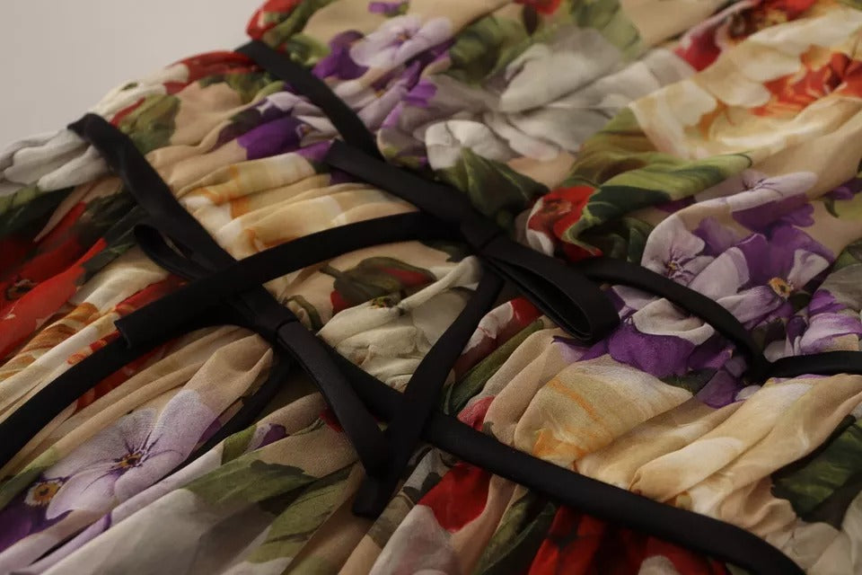 Dolce &amp; Gabbana Beige Floral ærmeløs minikjole med rund hals