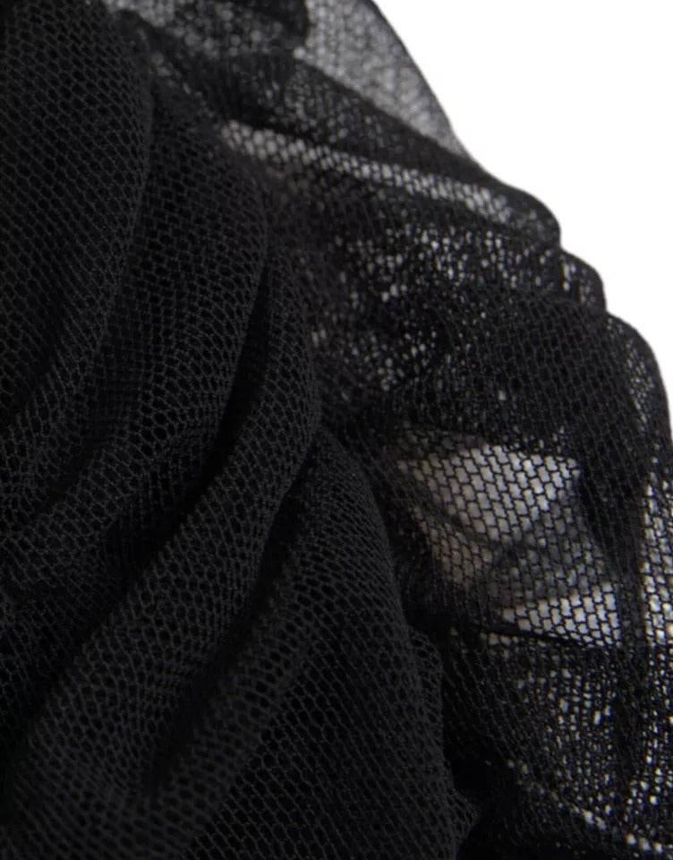 Dolce & Gabbana Black Cold Shoulder Stretch Tulle Midi Dress - Hilstor