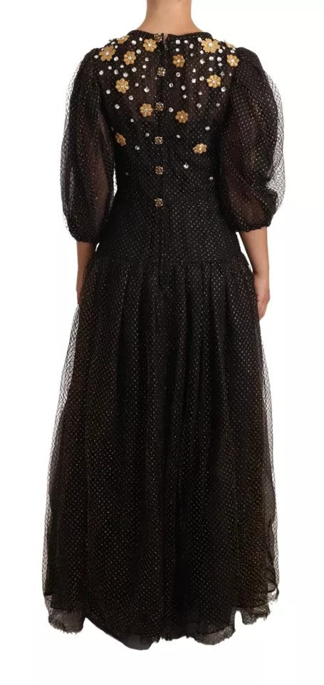 Dolce &amp; Gabbana sort krystal blomstret maxi boldkjole